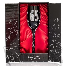 Czarny kieliszek do szampana na 65 urodziny