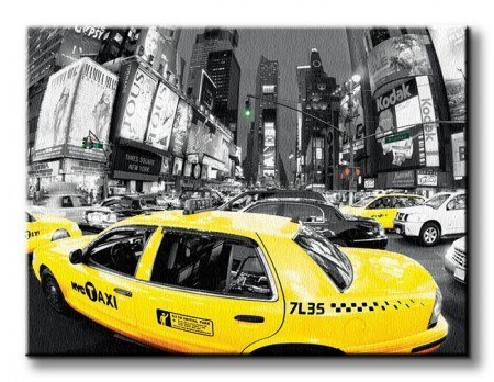 Nowy Jork - Godziny Szczytu - Times Square - Yellow Cabs - Obraz na płótnie