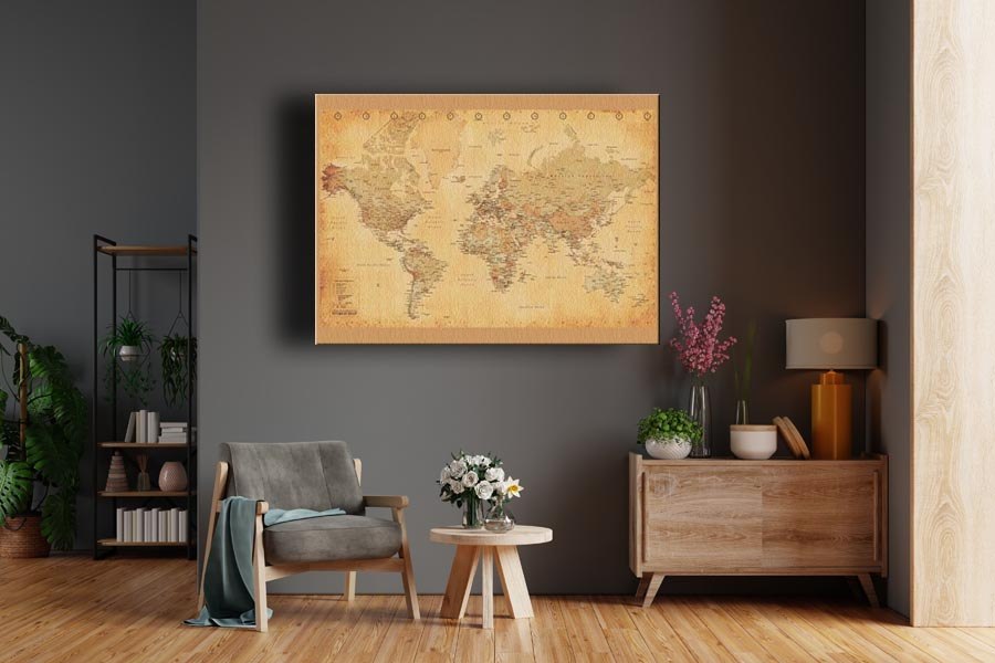 World Map - Vintage Style - Obraz na płótnie