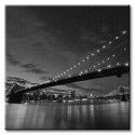 Brooklyn Bridge nocą BW - Obraz na płótnie