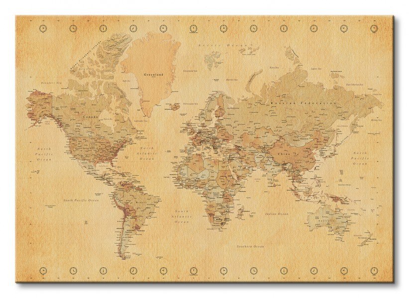 World Map (Vintage Style) - Obraz na płótnie