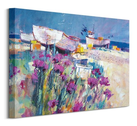 Boats and Beach Blooms - Obraz na płótnie