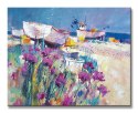 Boats and Beach Blooms - Obraz na płótnie