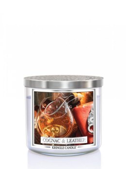 Kringle Candle - Cognac & Leather - Tumbler (411g) z 3 knotami
