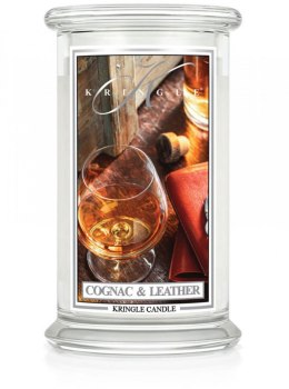 Kringle Candle - Cognac & Leather - duży, klasyczny słoik (623g) z 2 knotami