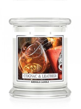 Kringle Candle - Cognac & Leather - średni, klasyczny słoik (411g) z 2 knotami