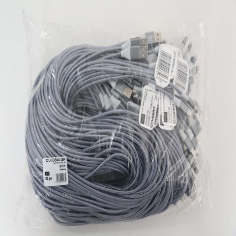 OMEGA BOA FABRIC CABLE KABEL BRAIDED LIGHTNING TO USB 1,5A 118 COPPER POLYBAG OEM 2M GREY [44183]