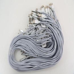 OMEGA HABU FABRIC CABLE KABEL BRAIDED LIGHTNING TO USB 2A TAIWAN CHIP POLYBAG OEM 1M SILVER [44172]