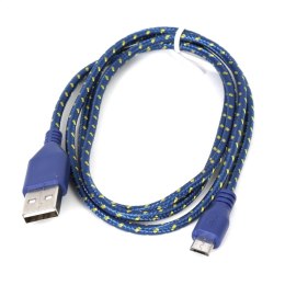 OMEGA REPTILE FABRIC BRAIDED MICRO USB TO USB CABLE KABEL 1M BLUE & YELLOW TE [42315]