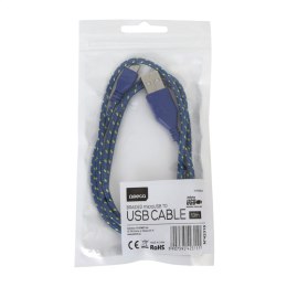 OMEGA REPTILE FABRIC BRAIDED MICRO USB TO USB CABLE KABEL 1M BLUE & YELLOW TE [42315]
