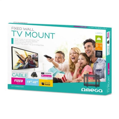 OMEGA TV MOUNT UCHWYT DO TV MAX VESA 200 14-42" FIXED LARCH + 4K HDMI CABLE KABEL BUNDLE [45455]