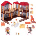 Domek dla lalek willa czerwony dach oświetlenie + mebelki i lalki