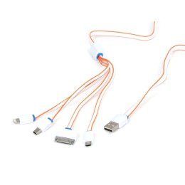 OMEGA HYDRA USB UNIVERSAL CHARGING CABLE KABEL KIT 4 IN 1: MICRO USB + MINI USB + IPHONE4 + LIGHTNING - WHITE & ORANGE [42813]