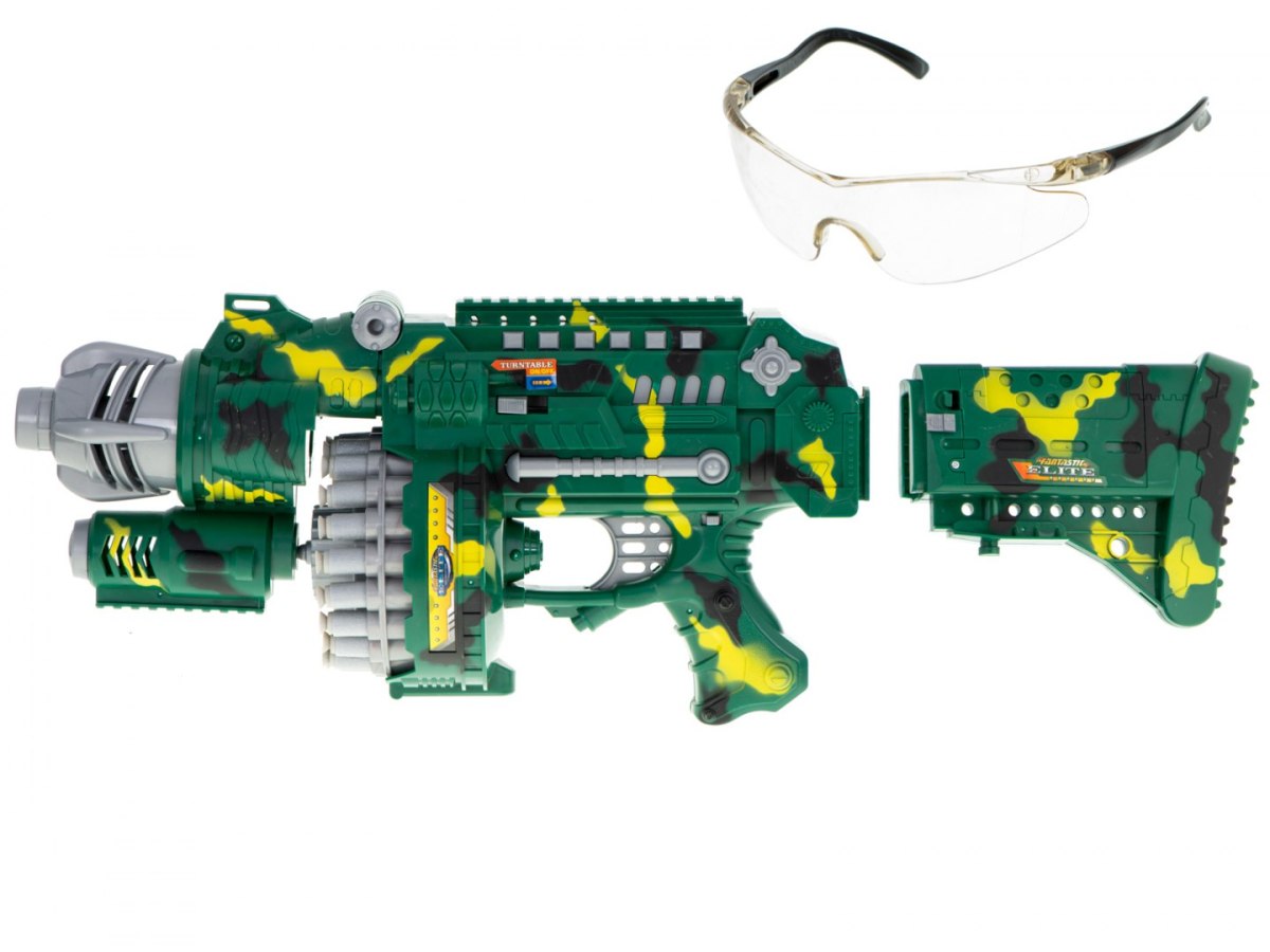 Karabin na piankowe strzałki bębenkowy + okulary + tarcza + 40 strzałek zielony